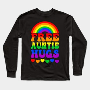 Free Auntie Hugs  Lgbt Lesbian Gay Trans Pride Groovy Long Sleeve T-Shirt